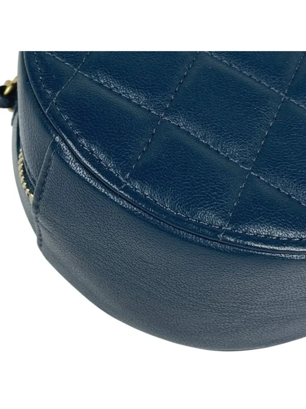 Chanel CC Logo Chain Shoulder Bag Quilted Round Leather Blue
